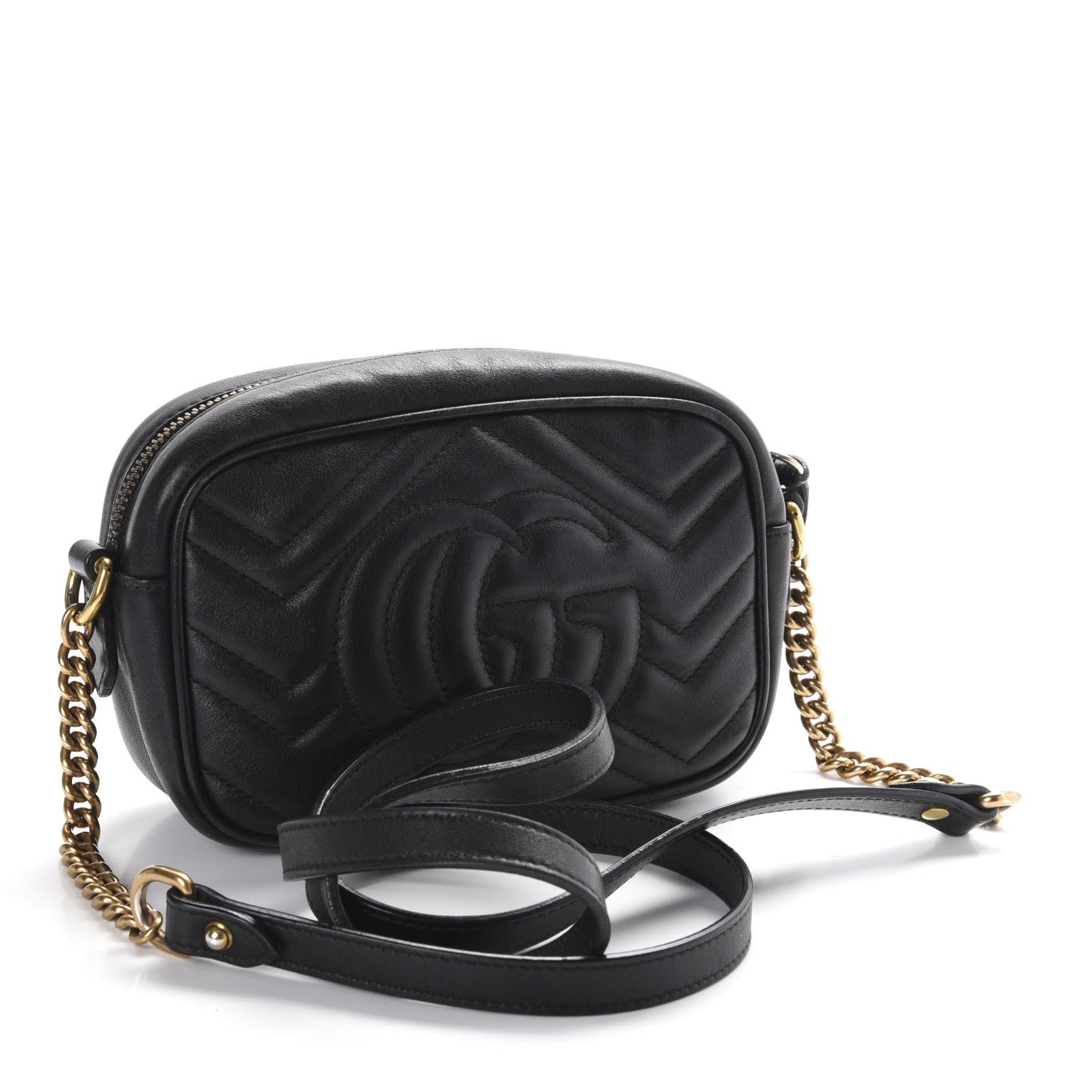 Gucci Calfskin Matelasse Mini GG Marmont Chain Shoulder Bag Black 3 of 10