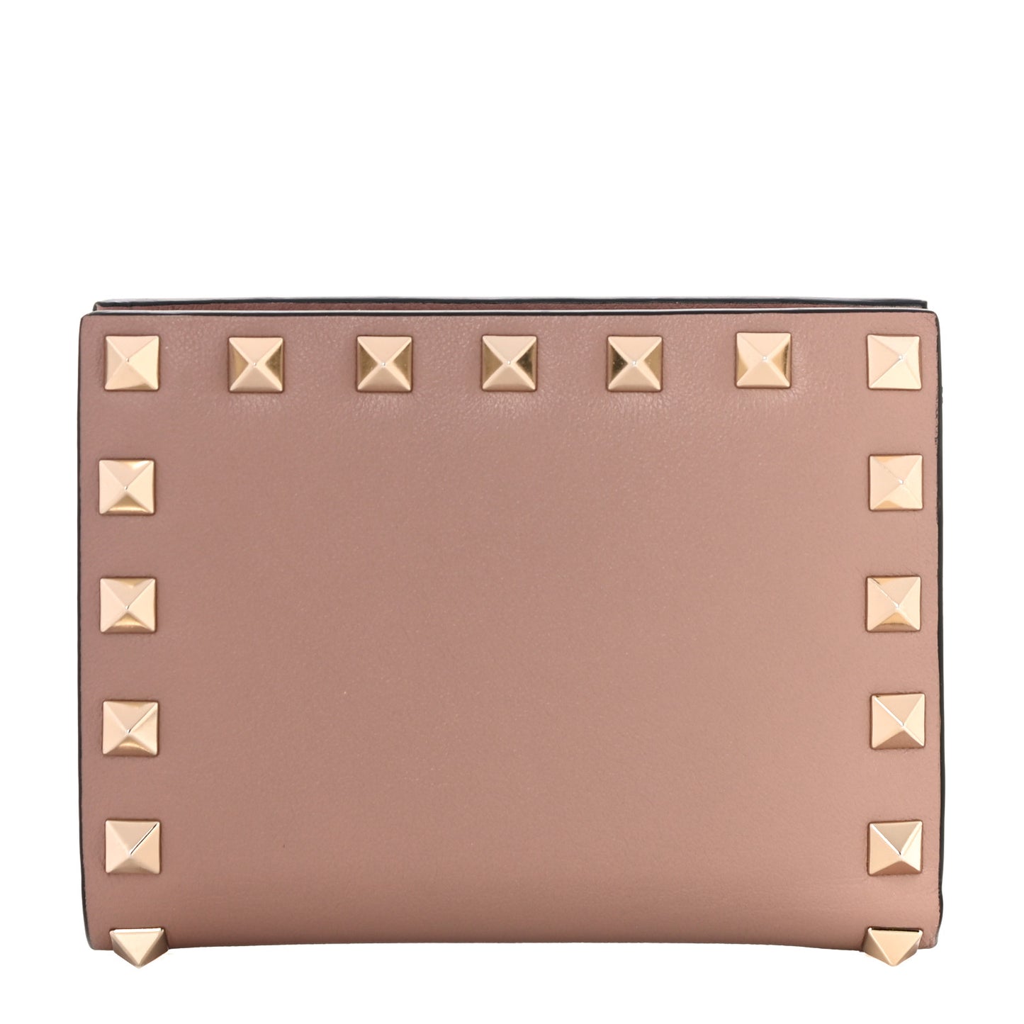 Calfskin Rockstud Compact Bi-Fold Wallet Poudre