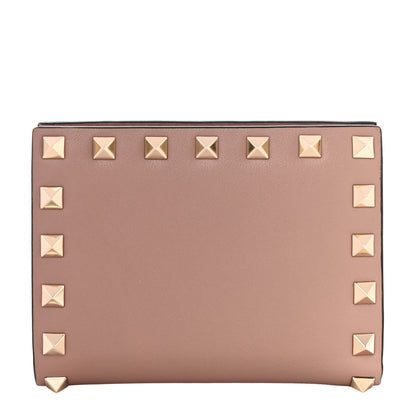 Valentino Garavani Calfskin Rockstud Compact Bi-Fold Wallet Poudre 1 of 12