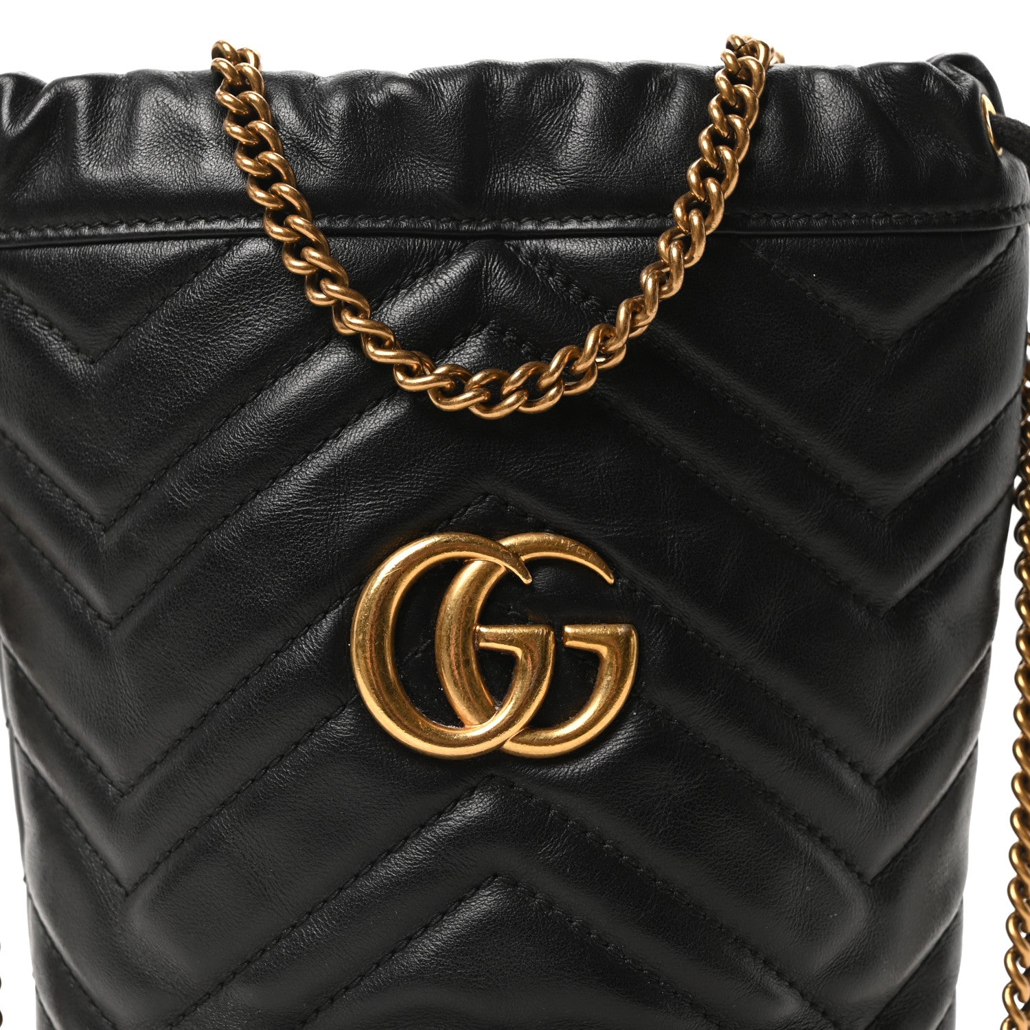 Gucci Calfskin Matelasse Mini GG Marmont 2.0 Bucket Bag Black 7 of 9