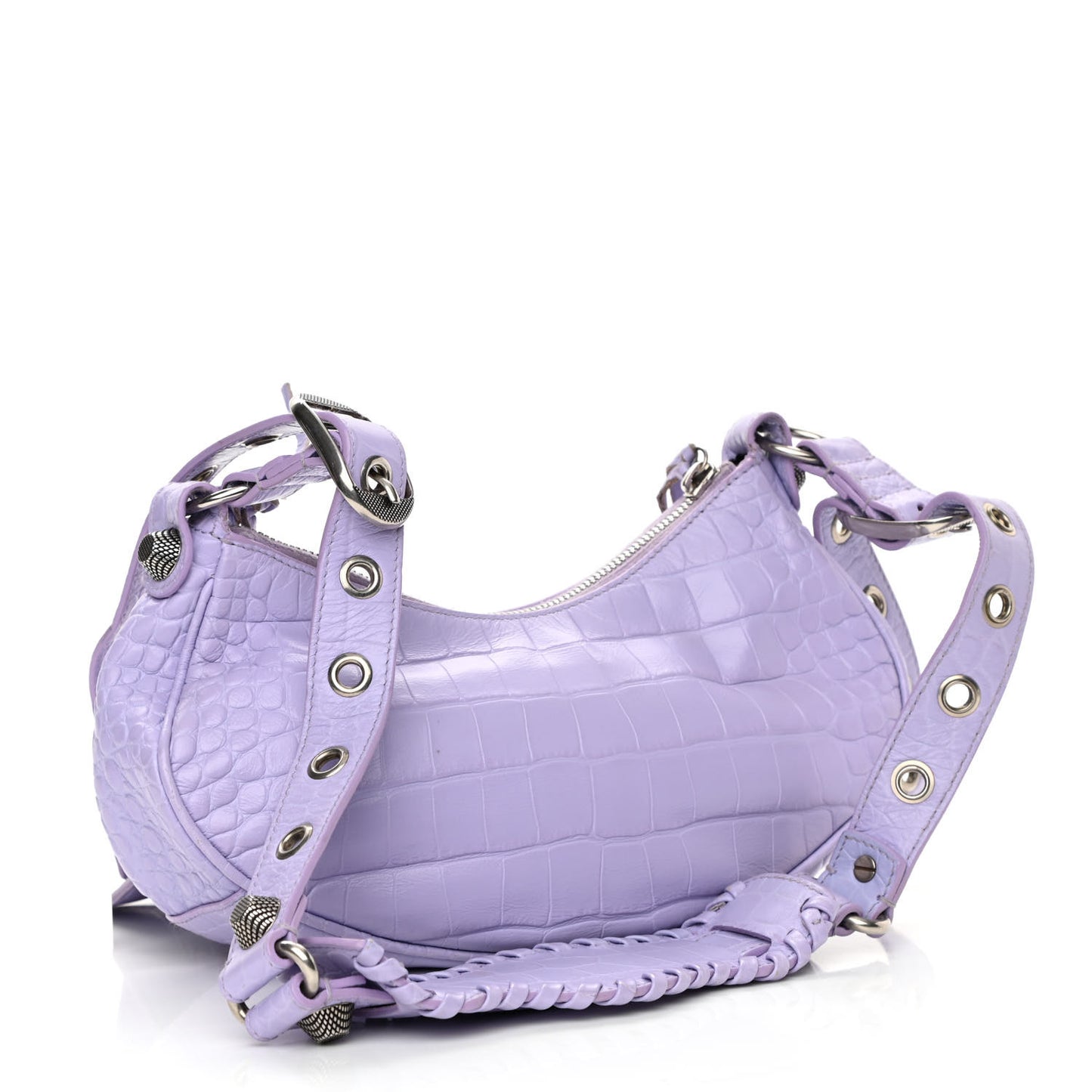 Extra Supple Calfskin Crocodile Embossed Le Cagole Shoulder Bag XS Lilac