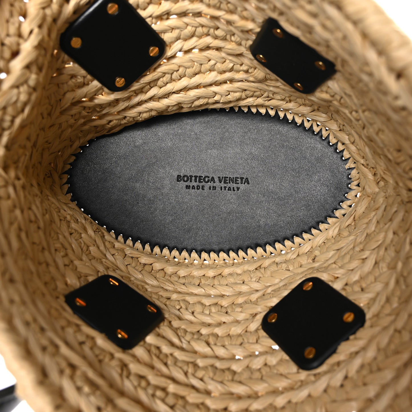 Raffia Calfskin Small Arco Basket Black