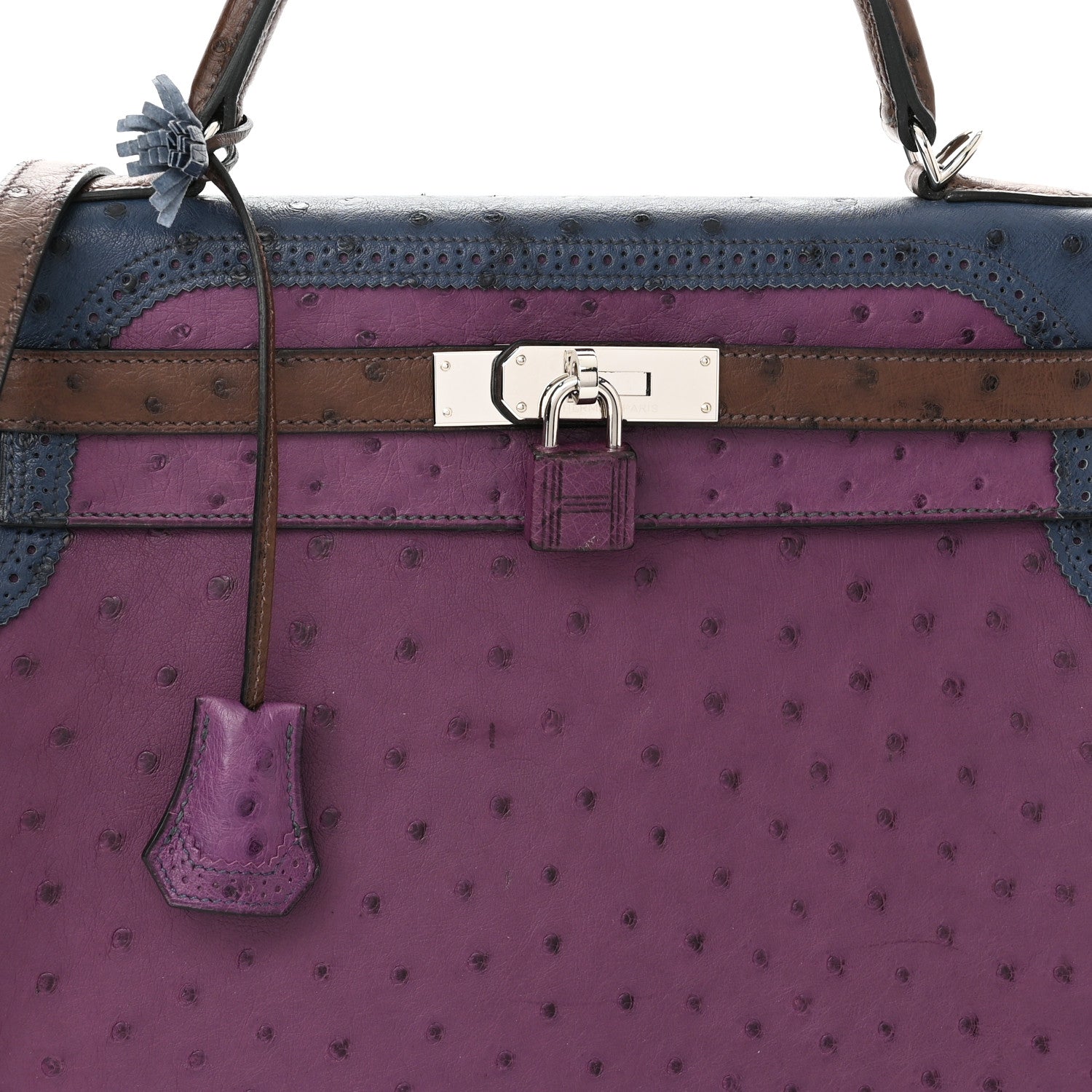 Hermes Ostrich Ghillies Kelly Retourne 32 Violine Bleu De Malte Marron 8 of 12