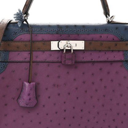 Hermes Ostrich Ghillies Kelly Retourne 32 Violine Bleu De Malte Marron 8 of 12