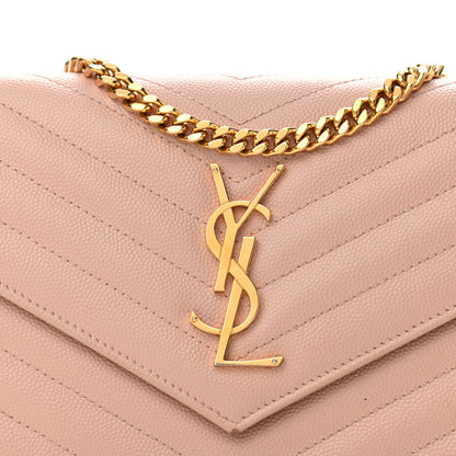 Saint Laurent Grain De Poudre Matelasse Chevron Monogram Chain Wallet Pale Pink 8 of 14