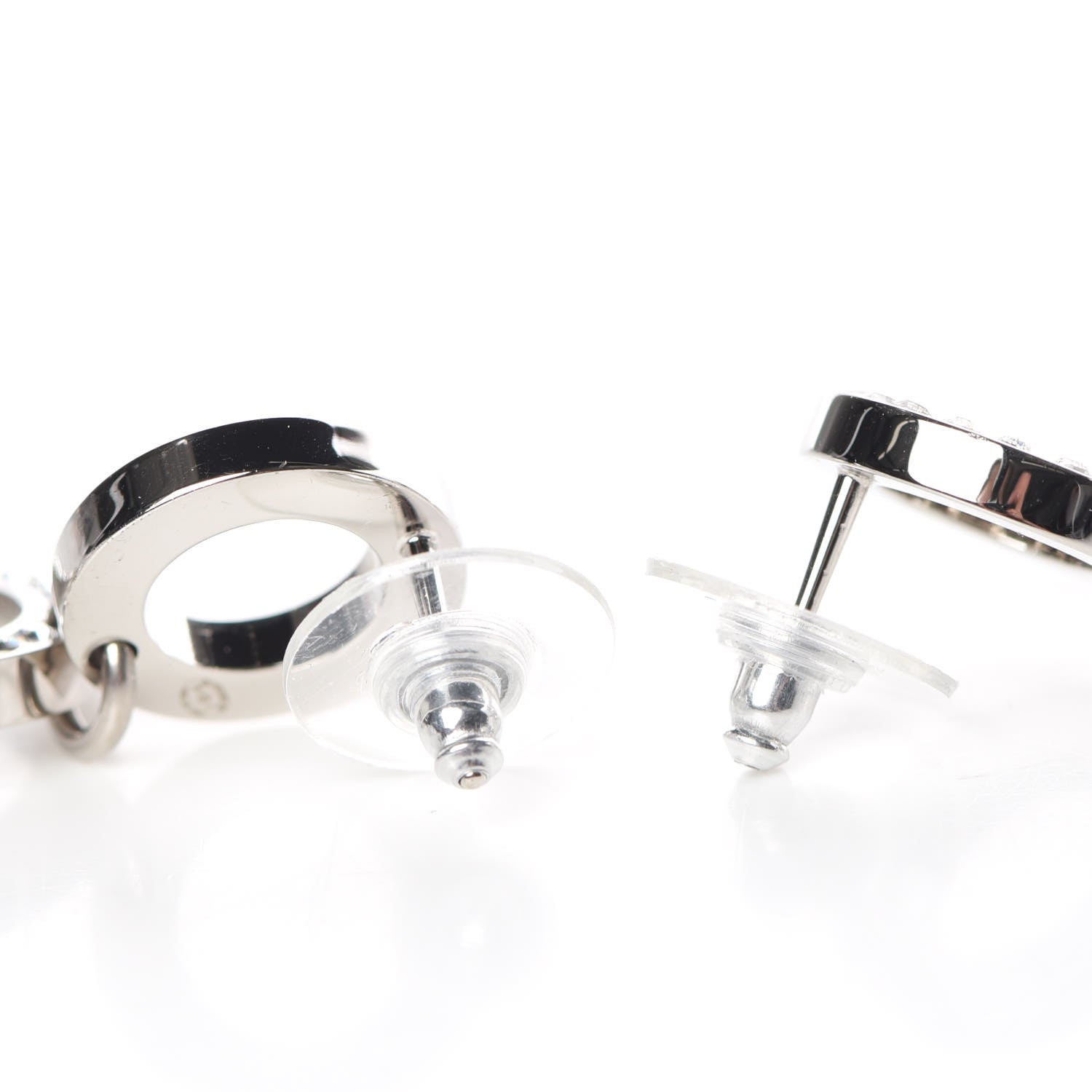 Chanel Crystal CC Drop Earrings Silver 3 of 5