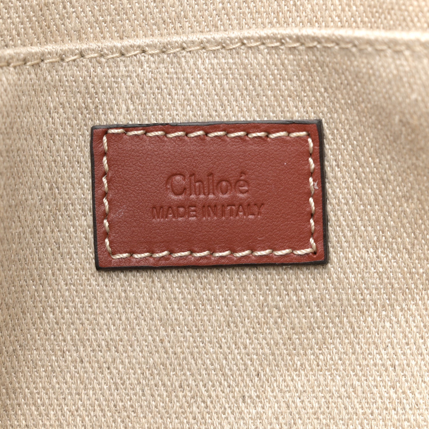 Chloe Cotton Calfskin Large Woody Ribbon Tote White Brown 6 of 12