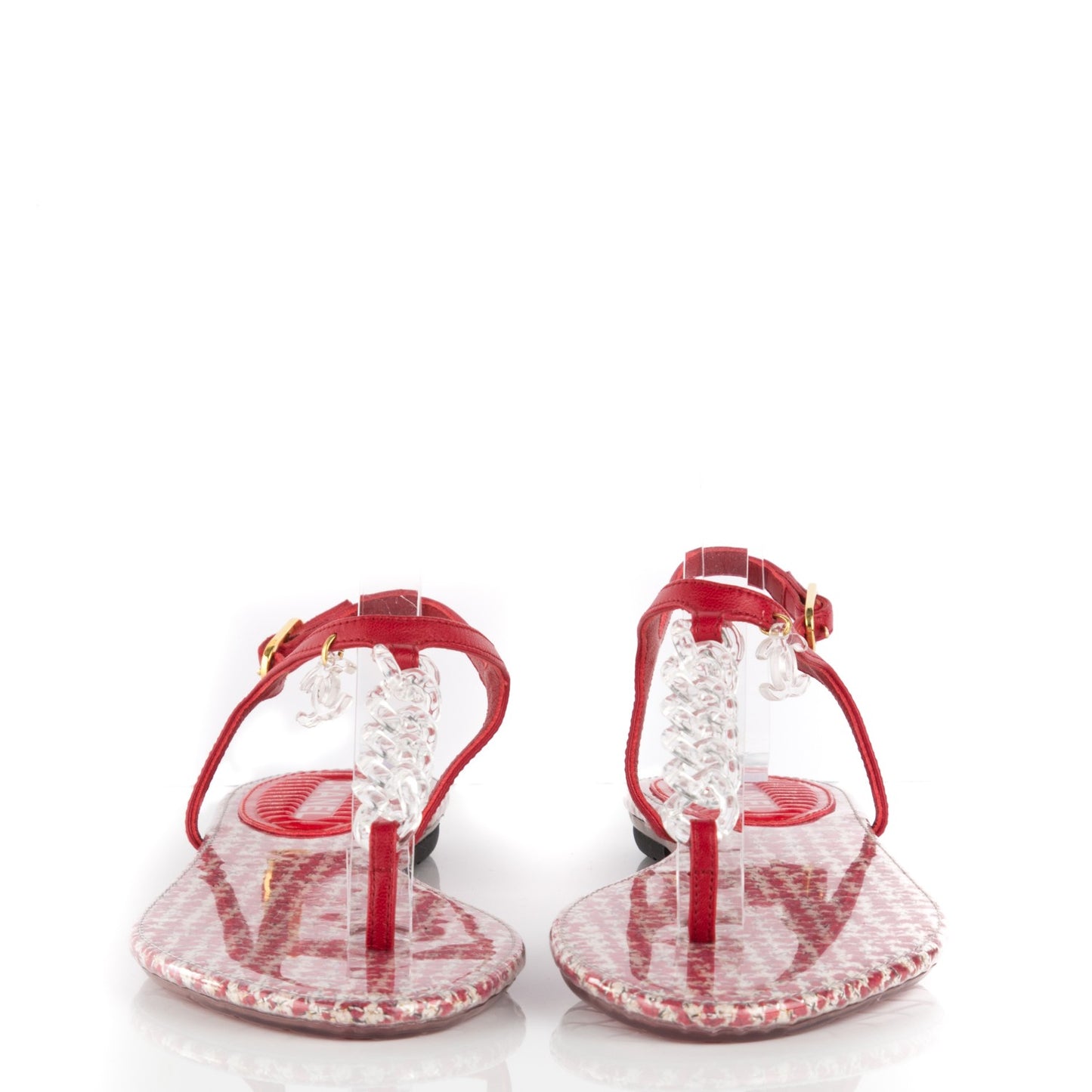 PVC Tweed CC Thong Sandals 36 Red