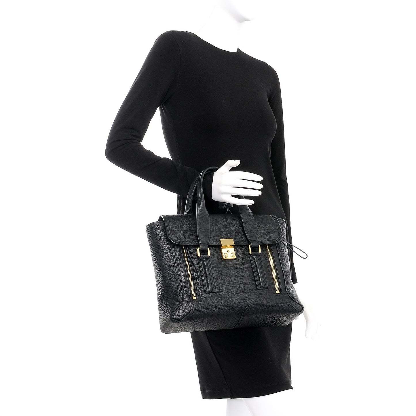 3.1 Textured Calfskin Medium Pashli Satchel Black