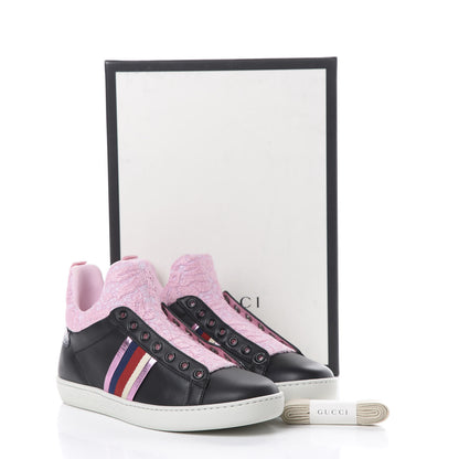 Gucci Calfskin Lace Sylvie Web Womens New Ace High Top Sneakers 36.5 Black 9 of 9