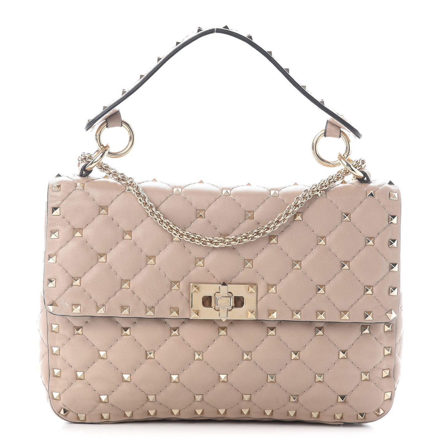 Lambskin Medium Rockstud Spike Shoulder Bag Poudre