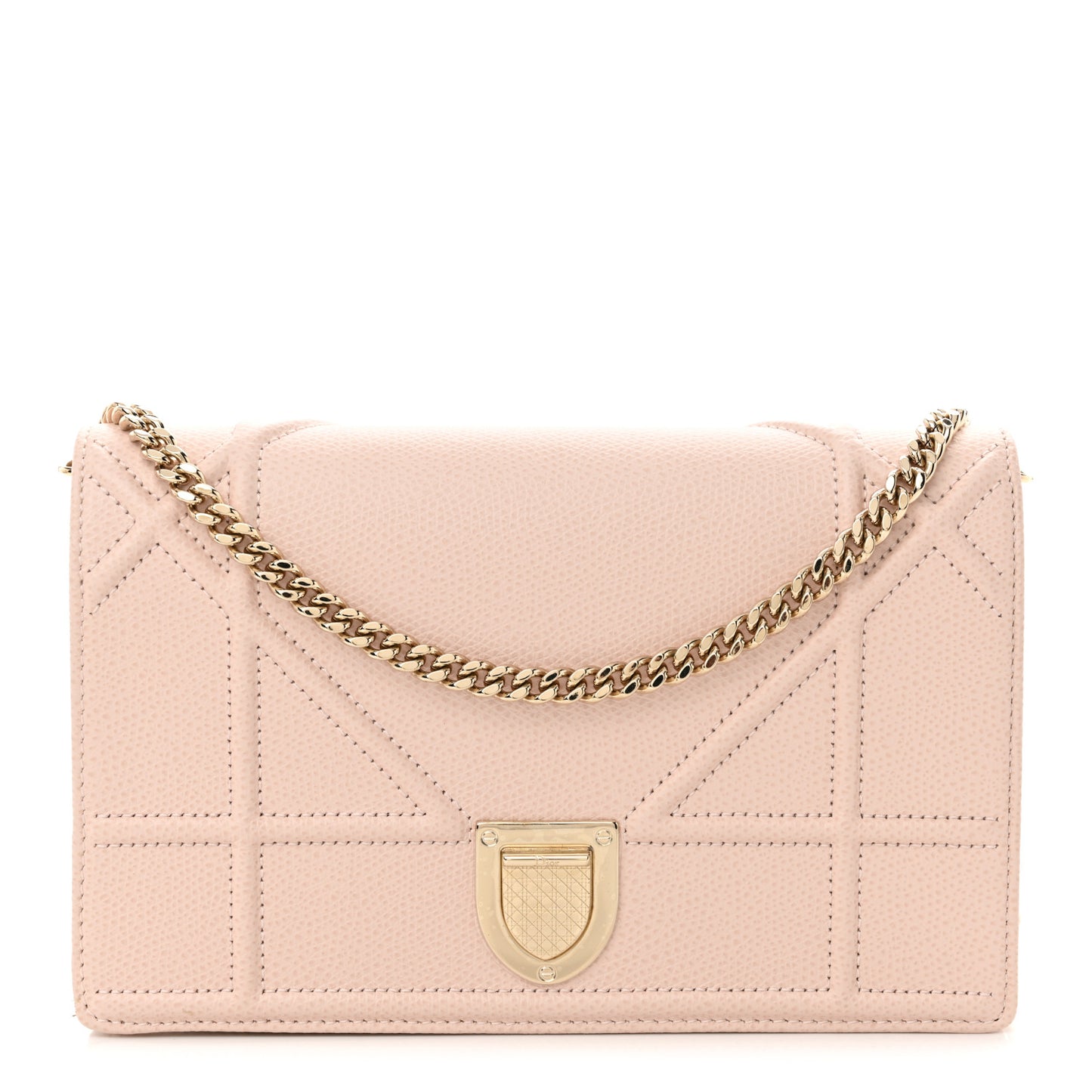 Grained Calfskin Diorama Wallet on Chain Pouch Rose Poudre