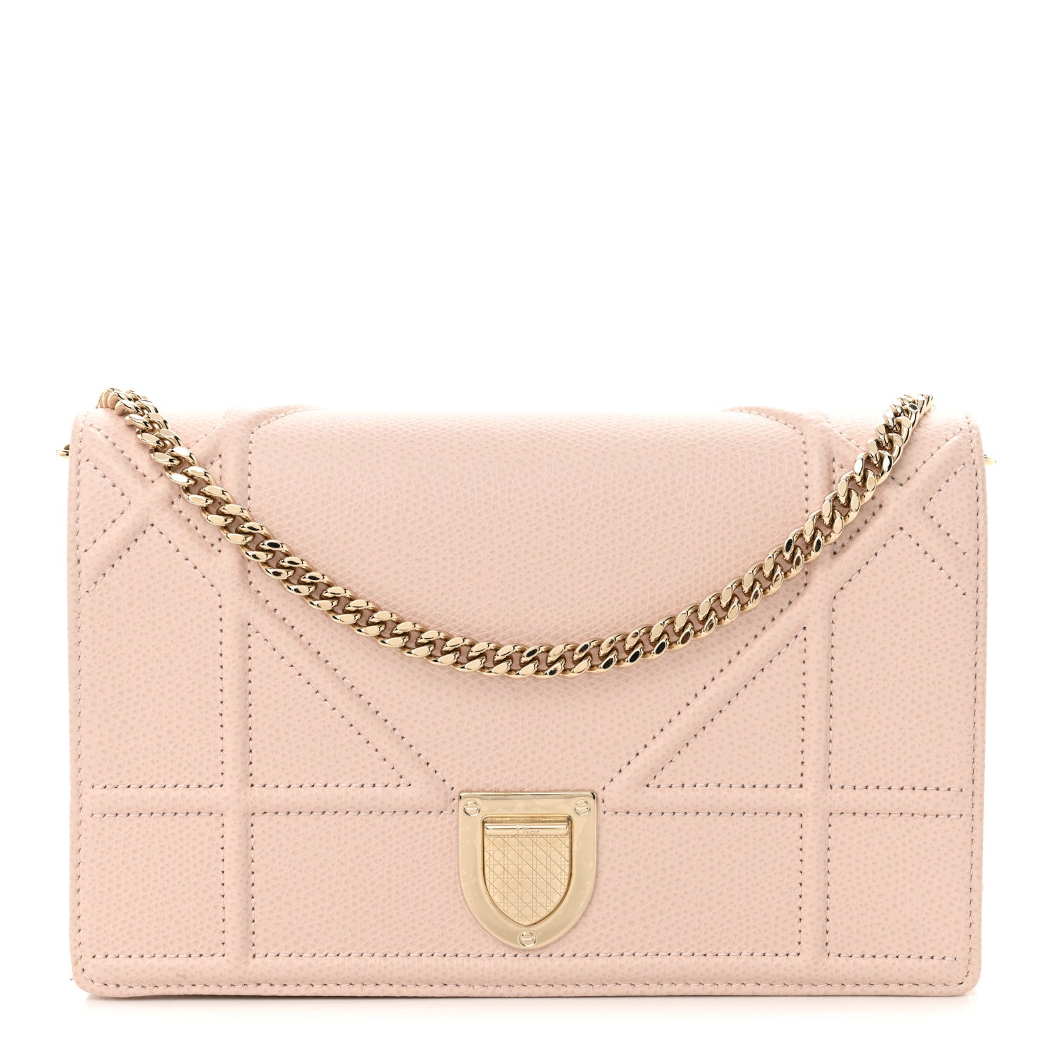 Christian Dior Grained Calfskin Diorama Wallet on Chain Pouch Rose Poudre 1 of 12