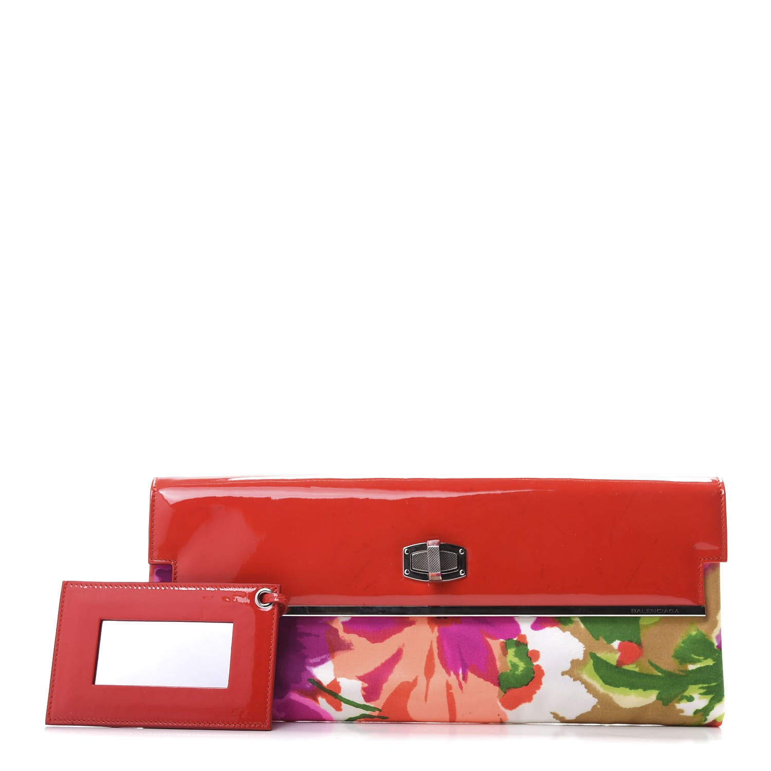 Balenciaga Patent Satin Floral Clutch Red 1 of 6