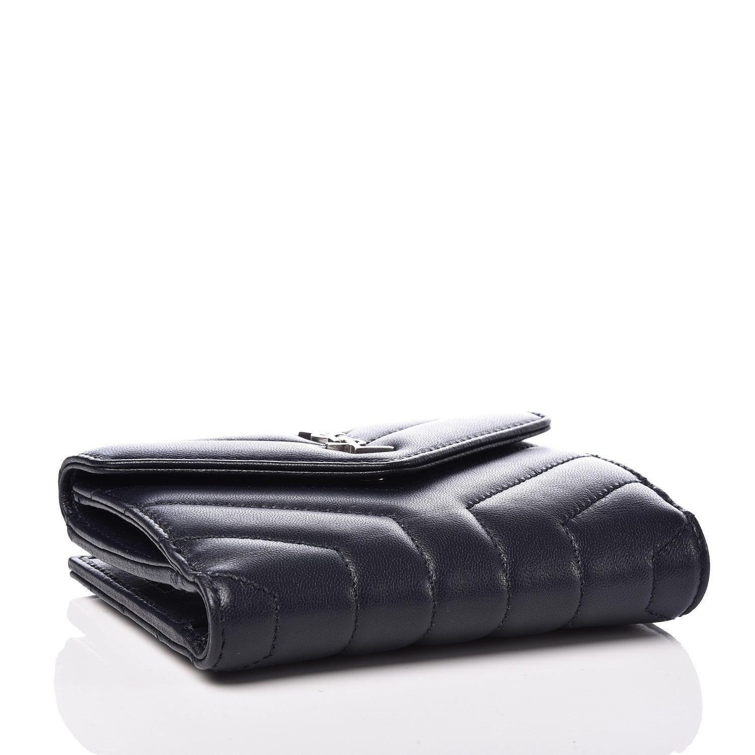 Saint Laurent Lambskin Y Quilted Monogram Compact Loulou Wallet Navy 4 of 7