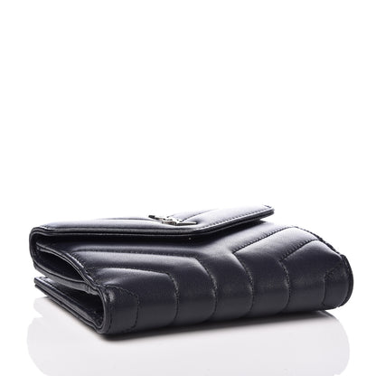 Saint Laurent Lambskin Y Quilted Monogram Compact Loulou Wallet Navy 4 of 7