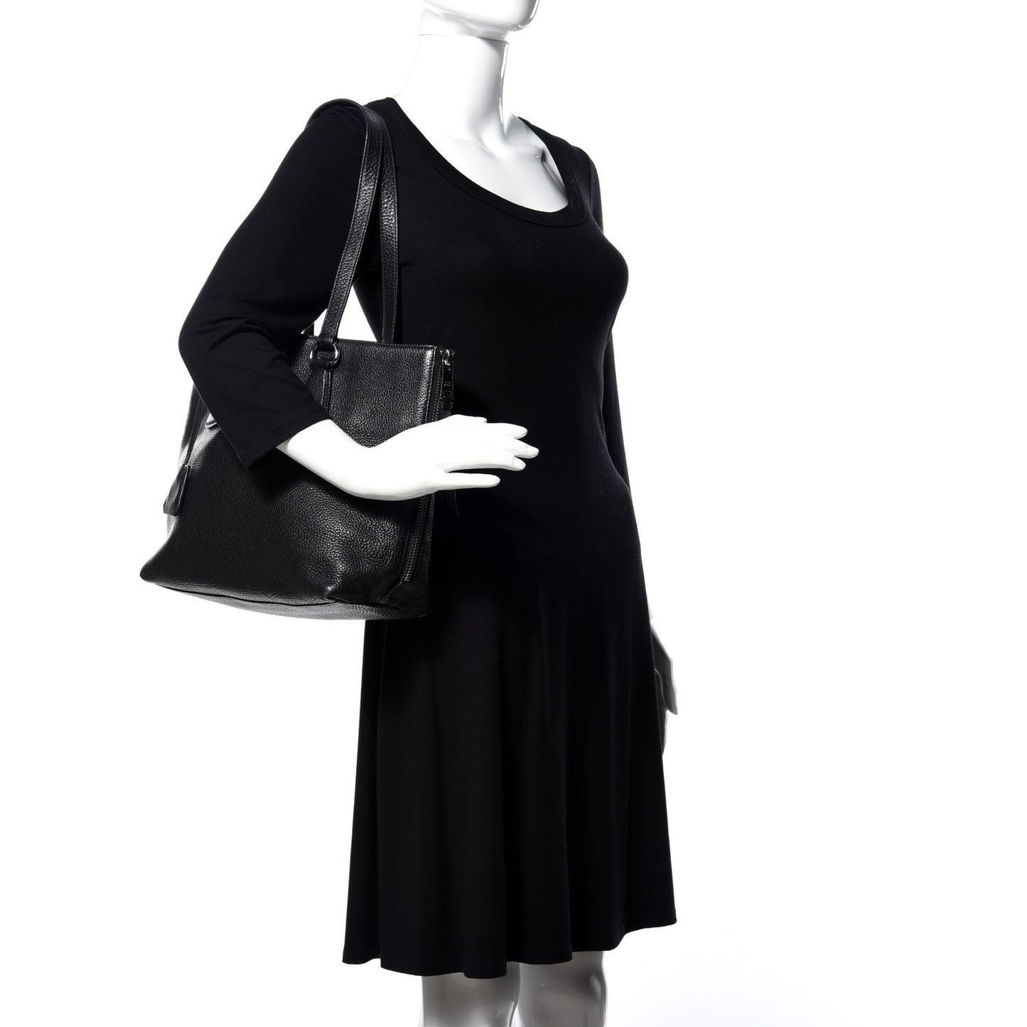 Vitello Phenix Side Zip Shopping Tote Black