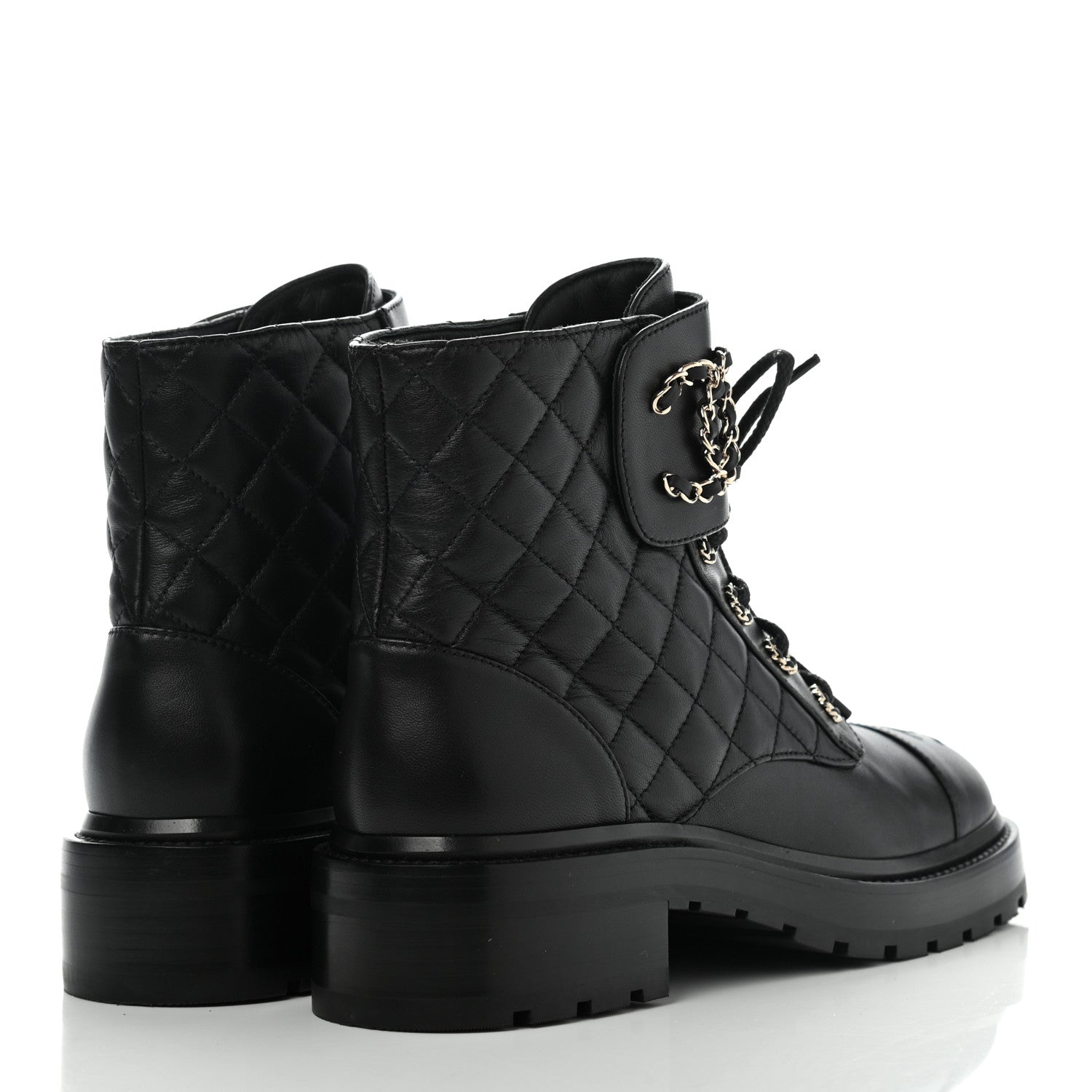 Chanel Shiny Lambskin Quilted Lace Up Combat Boots 38 Black 4 of 11