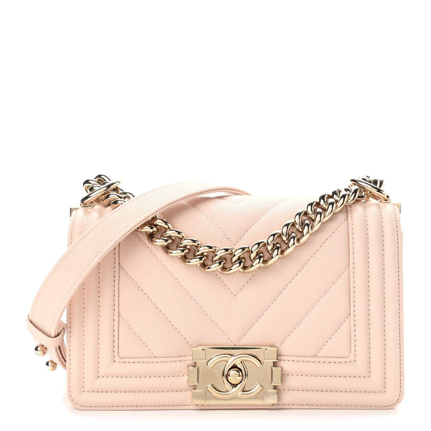 Caviar Chevron Quilted Small Boy Flap Light Pink
