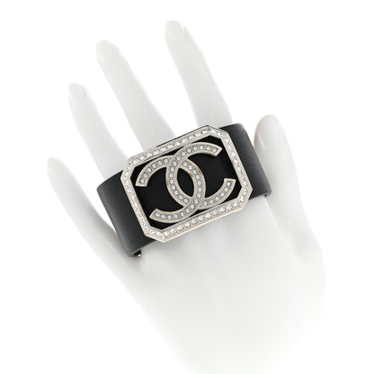 Chanel Calfskin Crystal CC Cuff Bracelet M Black 2 of 9
