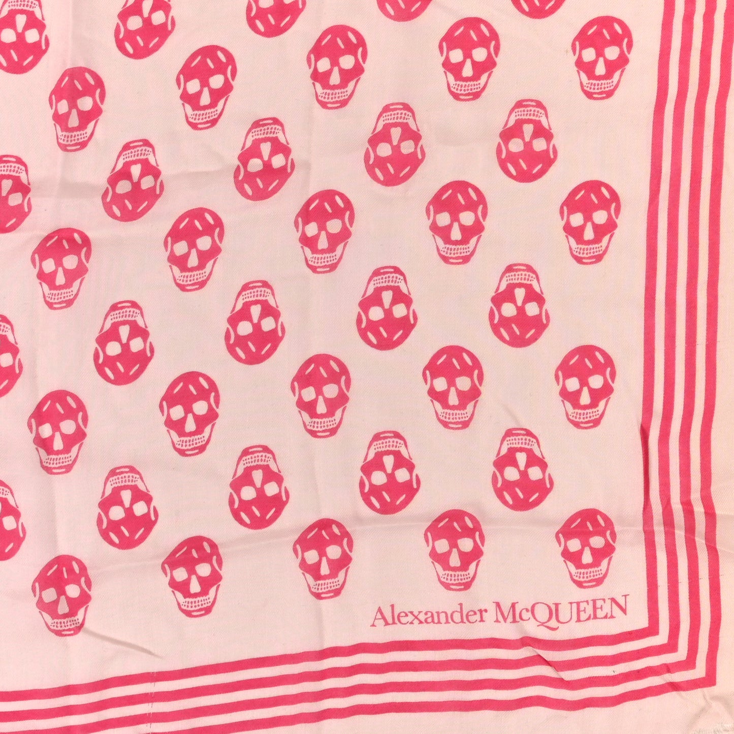 Silk Skull Scarf Off White Raspberry Pink