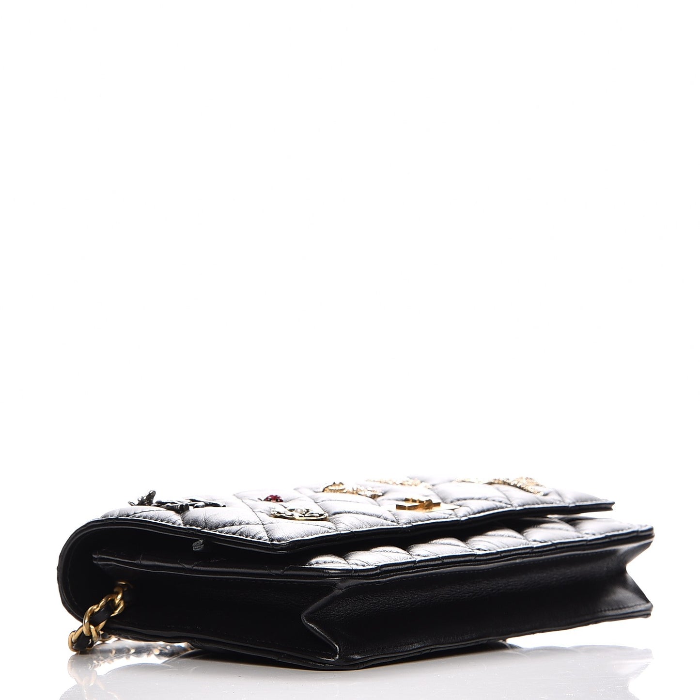 Aged Calfskin Quilted Lucky Charms 2.55 Reissue Wallet On Chain WOC Black