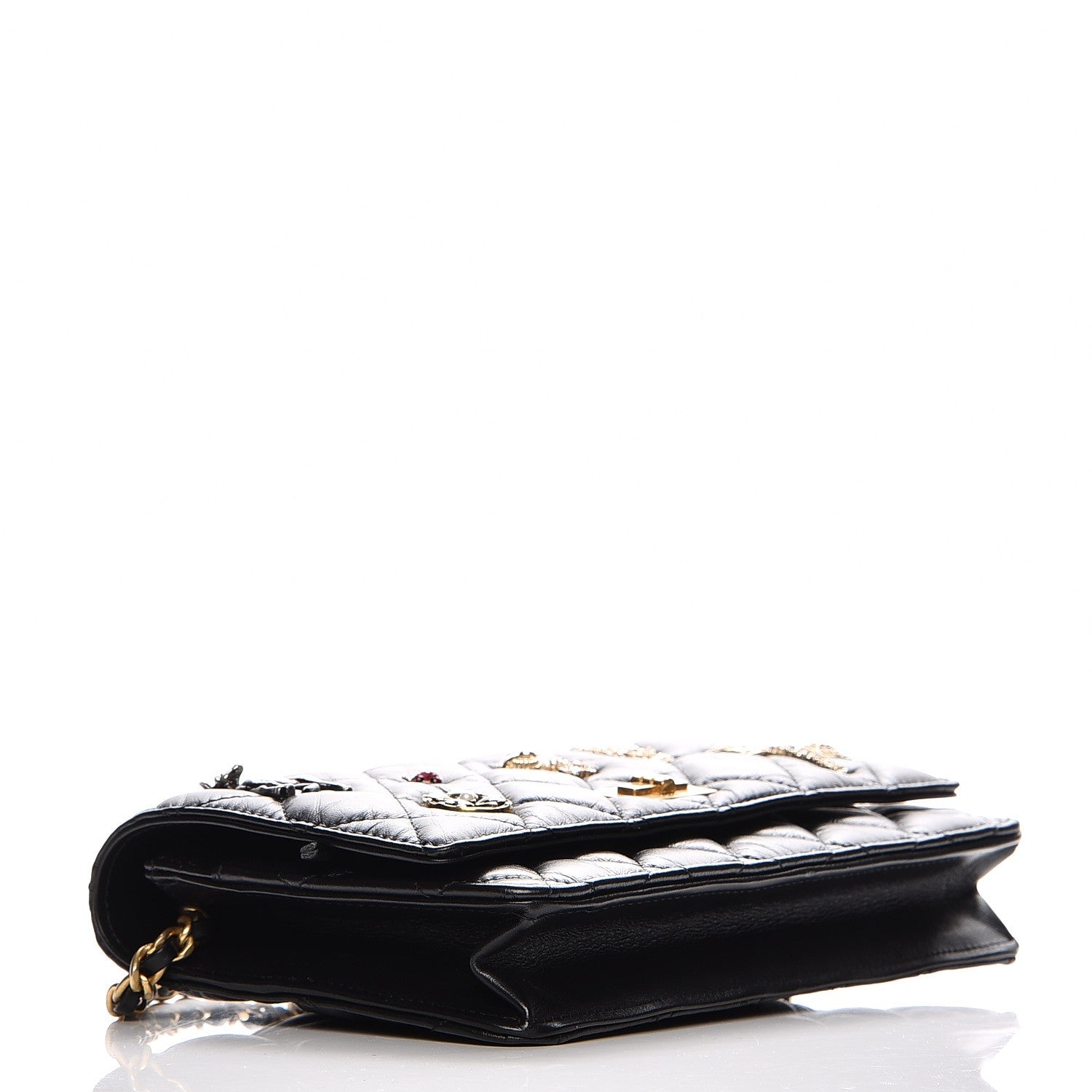 Chanel Aged Calfskin Quilted Lucky Charms 2.55 Reissue Wallet On Chain WOC Black 4 of 8