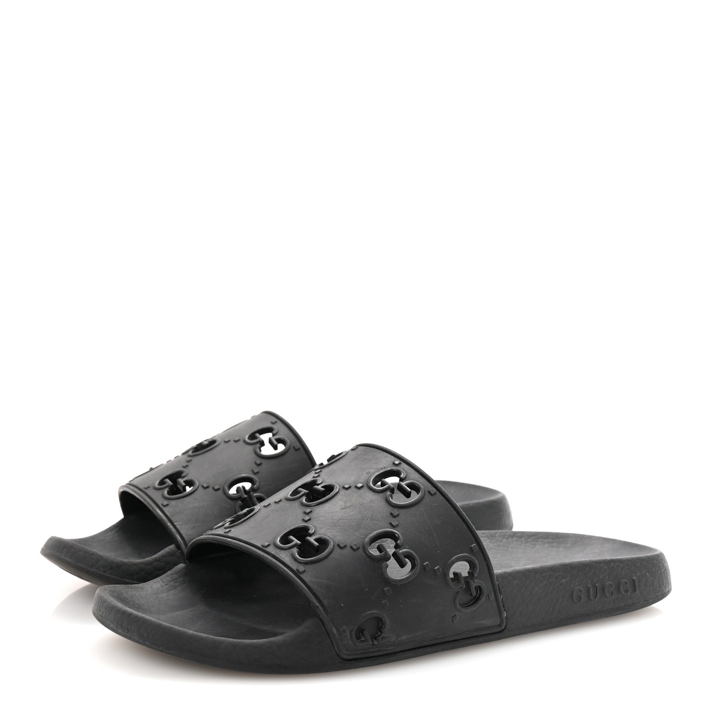 Rubber GG Monogram Perforated Womens Slide Sandals 40 Black