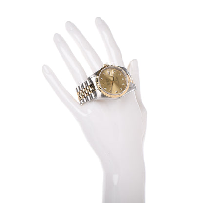 Rolex Stainless Steel 18K Yellow Gold Diamond 36mm Oyster Perpetual Datejust Watch Champagne 16233 2 of 7