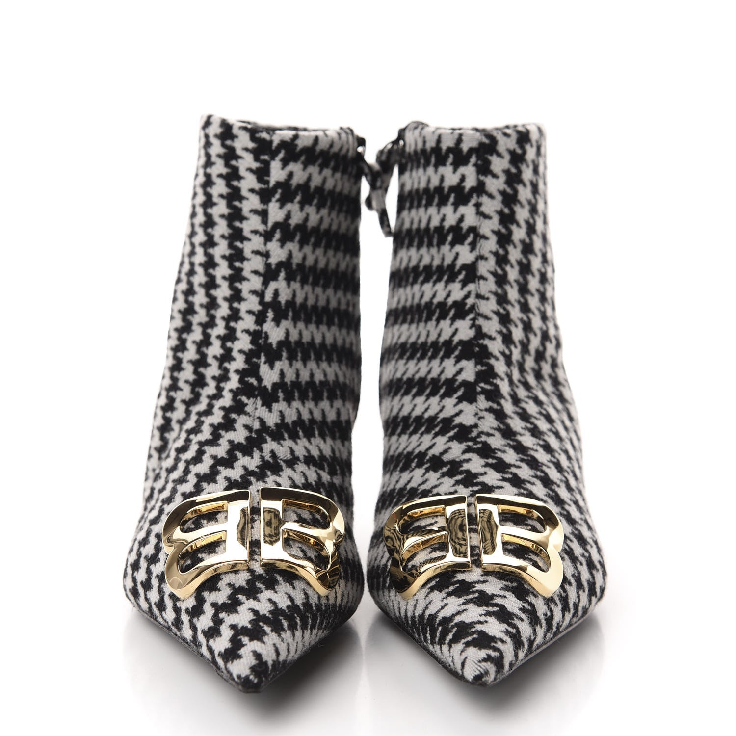 Balenciaga Wool Houndstooth BB Pointy Toe Ankle Booties 41 Black Ivory 2 of 10