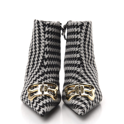 Balenciaga Wool Houndstooth BB Pointy Toe Ankle Booties 41 Black Ivory 2 of 10