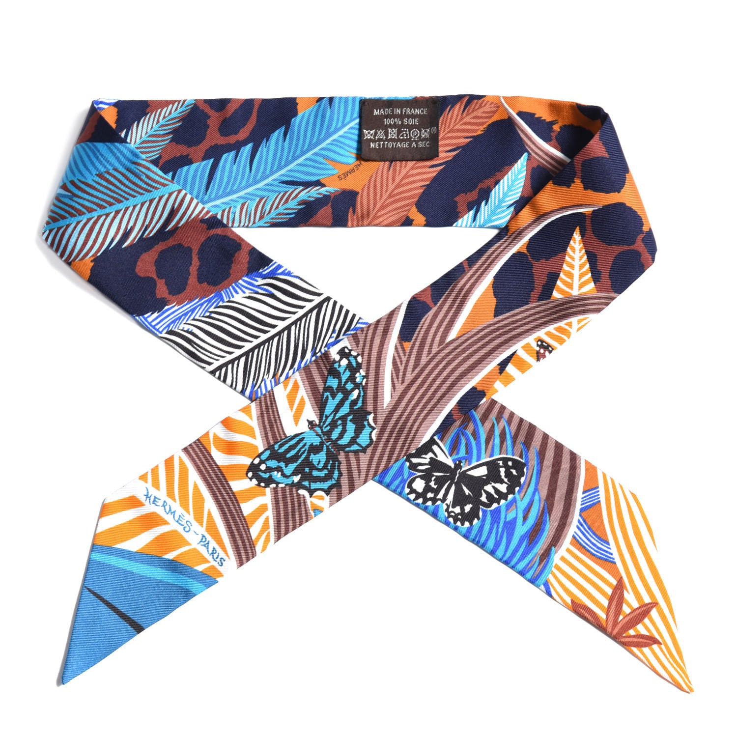 Hermes Silk Jaguar Quetzal Twilly Brun Bleu Orange 1 of 4