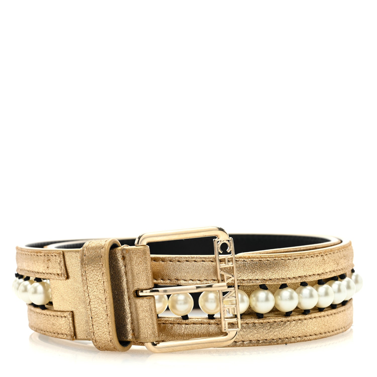 Chanel Metallic Lambskin Pearl CC Belt 70 28 Gold 1 of 4