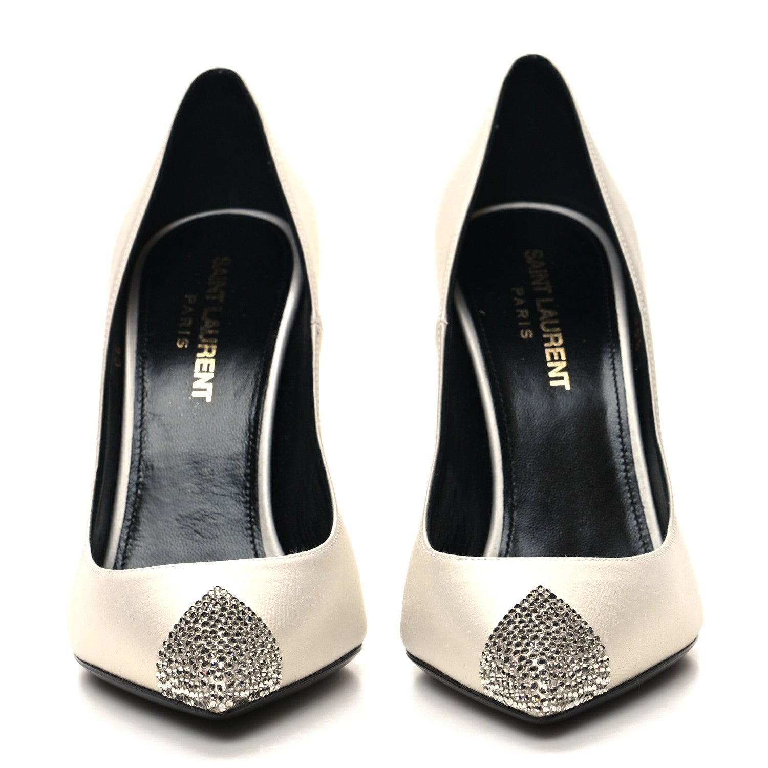 Saint Laurent Satin Crystal Embellished Tower 110 Pump 35.5 White 2 of 9