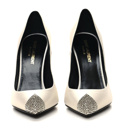 Saint Laurent Satin Crystal Embellished Tower 110 Pump 35.5 White 2 of 9