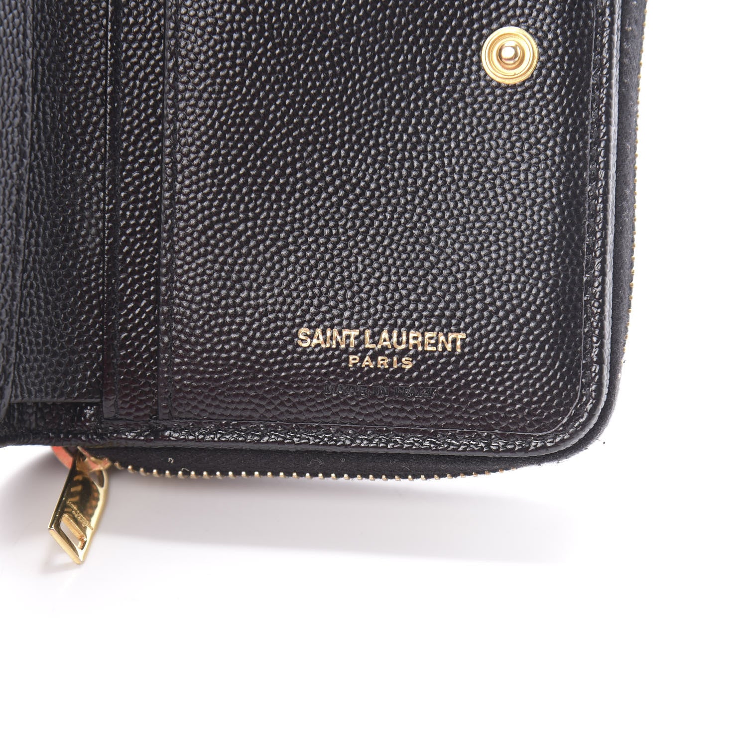 Saint Laurent Grain De Poudre Matelasse Chevron Monogram Compact Zip Around Wallet Black 4 of 8