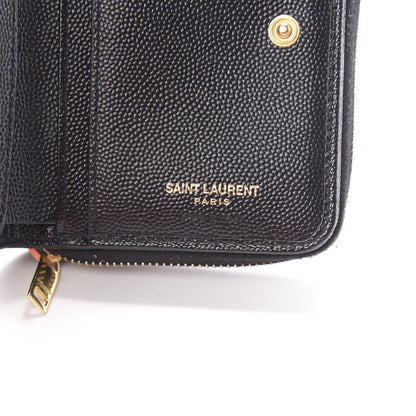 Saint Laurent Grain De Poudre Matelasse Chevron Monogram Compact Zip Around Wallet Black 4 of 8