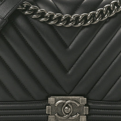 Chanel Calfskin Chevron Quilted New Medium Boy Flap Black 8 of 11