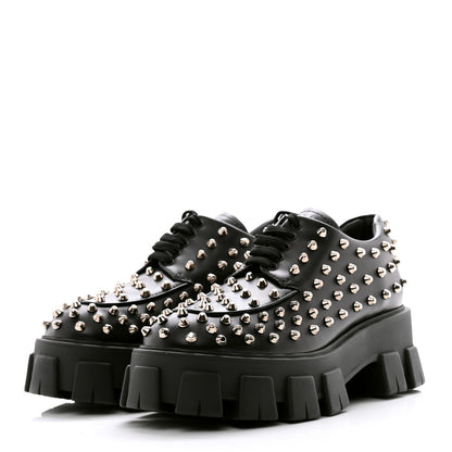 Prada Spazzolato Rois Studded Lace Up Monolith 55mm Derby Loafers 39 Black 3 of 8