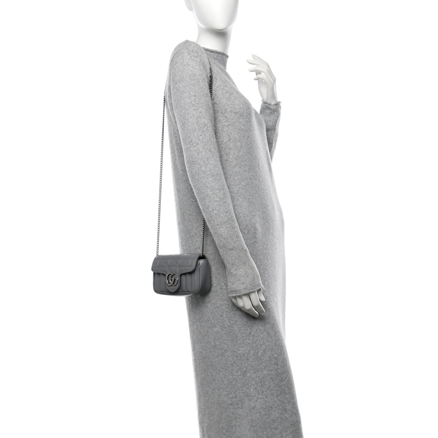 Calfskin Matelasse Aria Super Mini GG Marmont Shoulder Bag Deep Grey