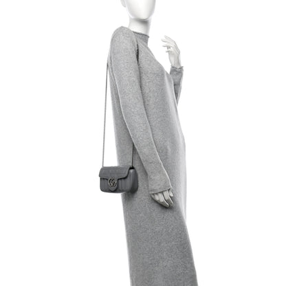 Gucci Calfskin Matelasse Aria Super Mini GG Marmont Shoulder Bag Deep Grey 2 of 10