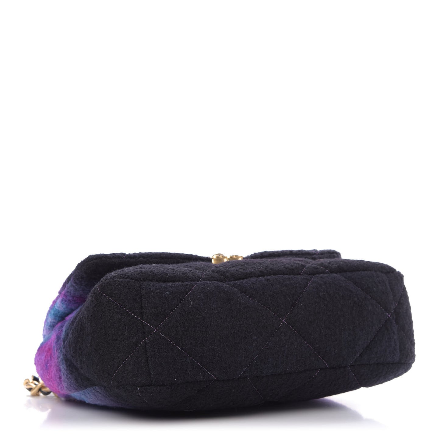 Wool Tweed Quilted Large 19 Flap Purple Black Blue