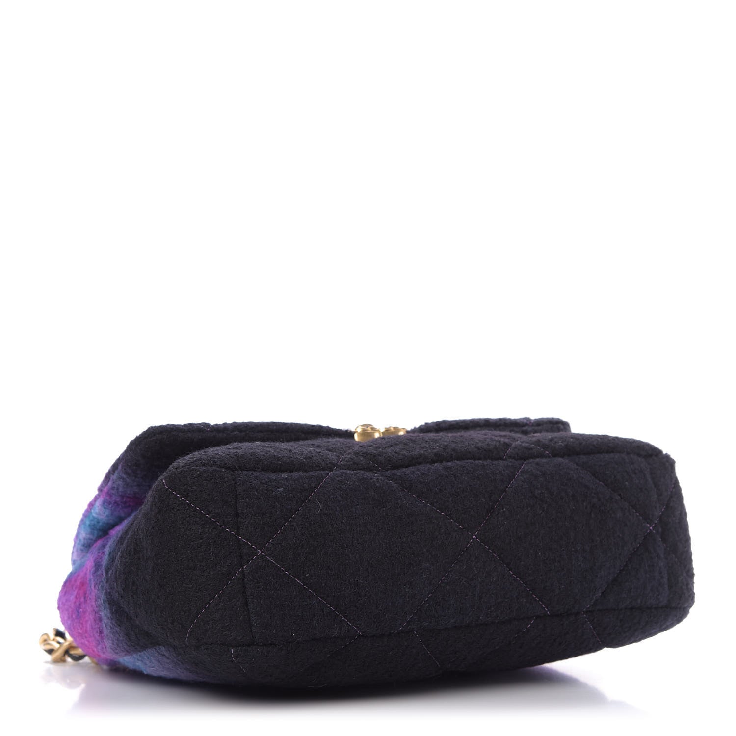 Chanel Wool Tweed Quilted Large 19 Flap Purple Black Blue 4 of 10