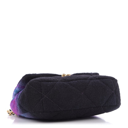 Chanel Wool Tweed Quilted Large 19 Flap Purple Black Blue 4 of 10