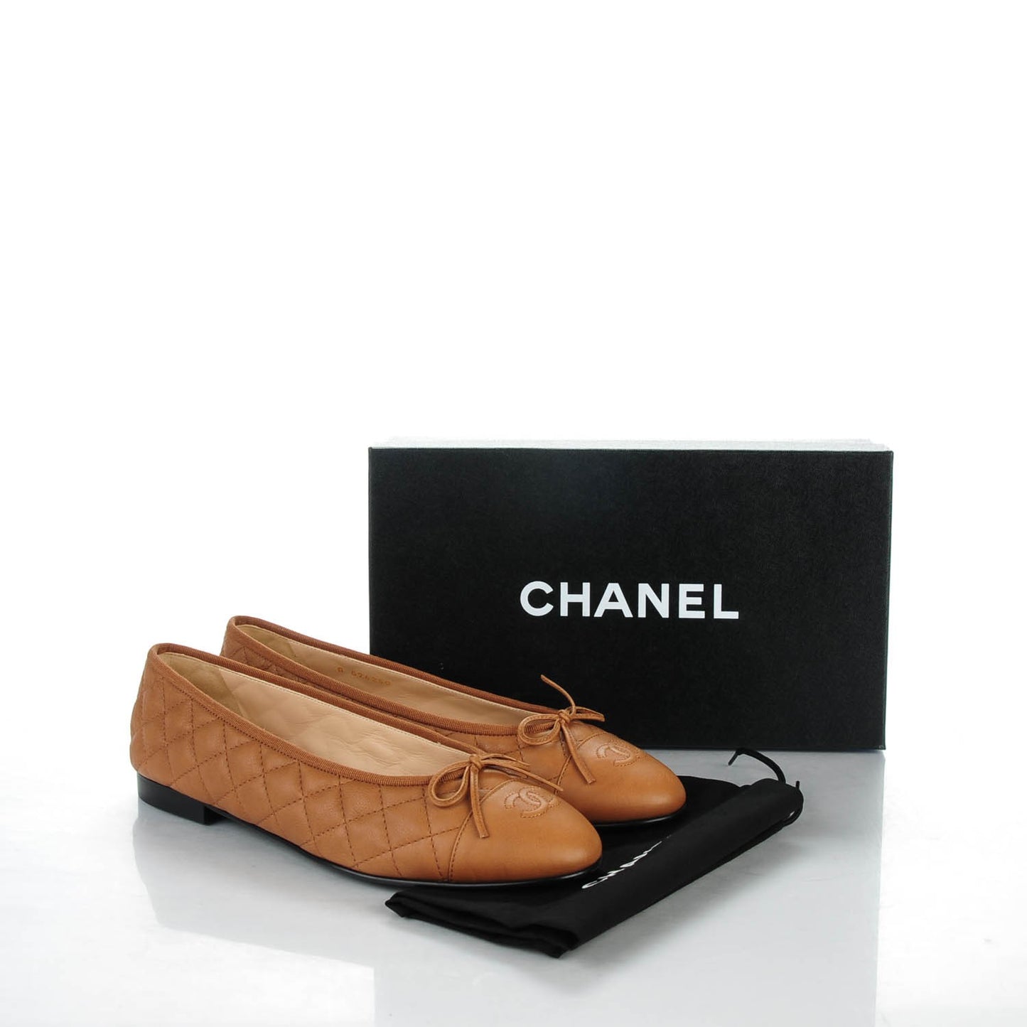 Aged Calfskin Quilted CC Cap Toe Ballerina Flats 42 Light Brown