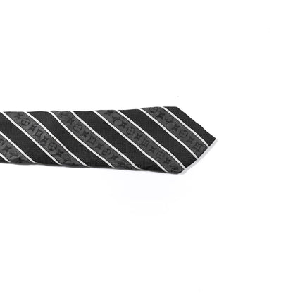 Louis Vuitton Silk Jacquard Monogram Mens Striped Neck Tie Grey Black 2 of 4
