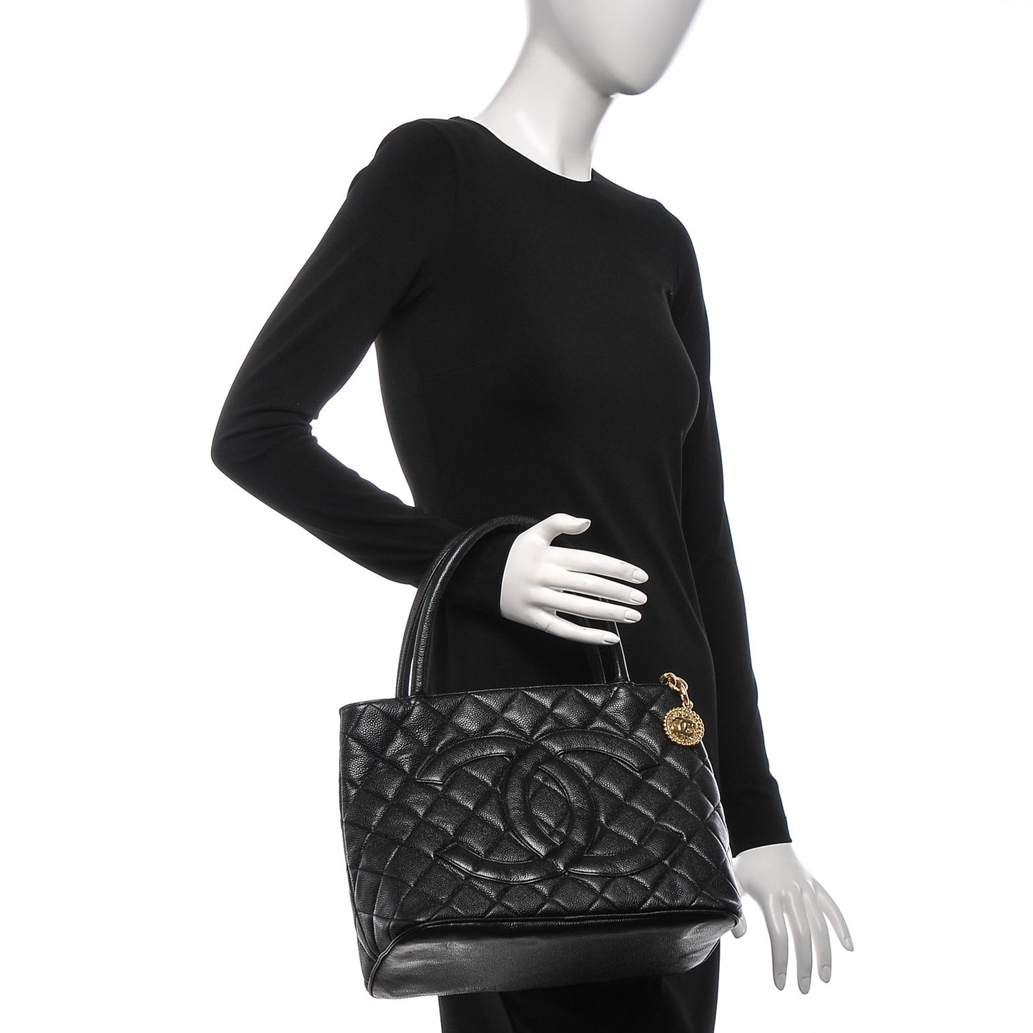 Caviar Quilted Medallion Tote Black