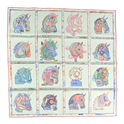 Hermes Silk Chevaloscope Scarf 90 Vert D'eau Corail Bleu 1 of 3