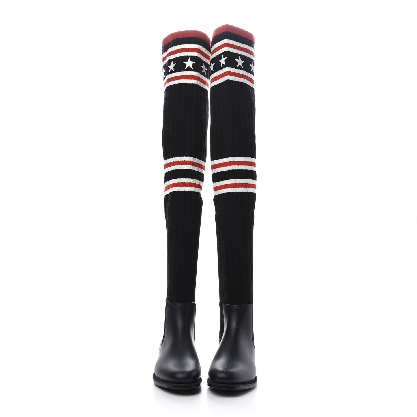 Knit Rubber Storm Over The Knee Boots 36 Black