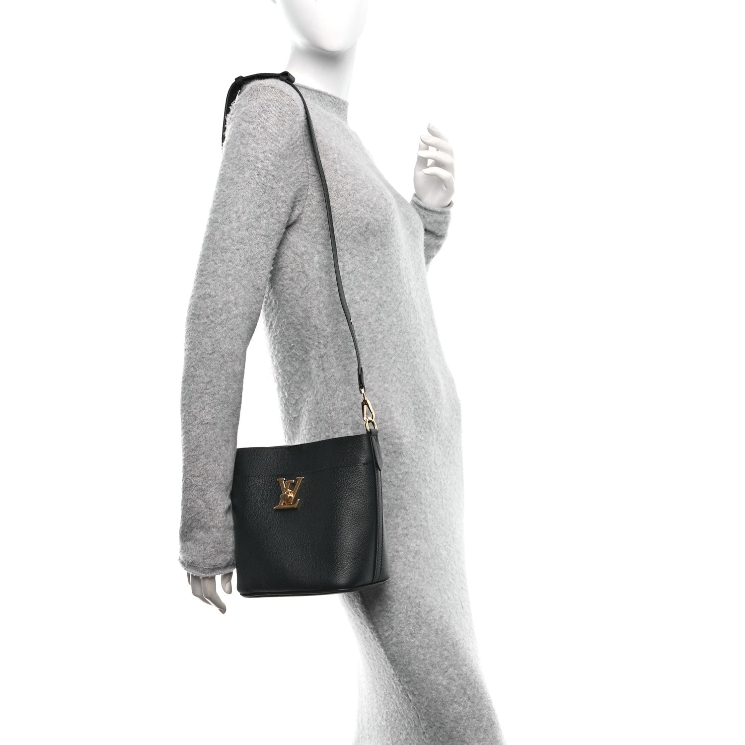 Louis Vuitton Calfskin Lock and Walk Bucket Black 2 of 10